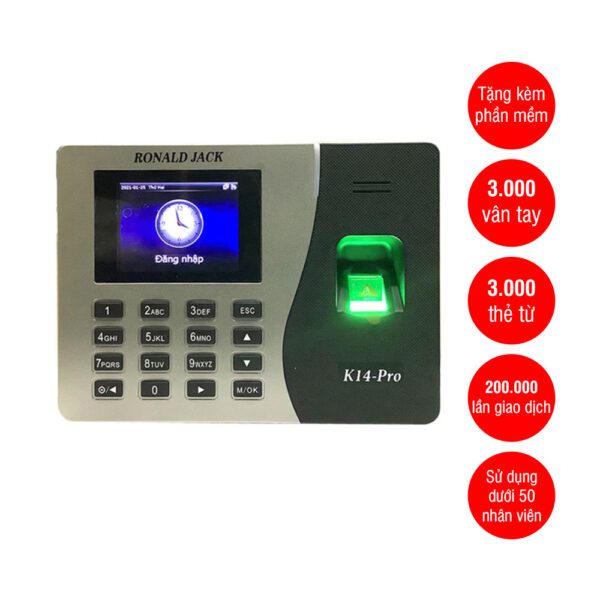 Máy chấm công vân tay & thẻ từ Ronal Jack K14 Pro – Nhỏ gọn, giá tốt